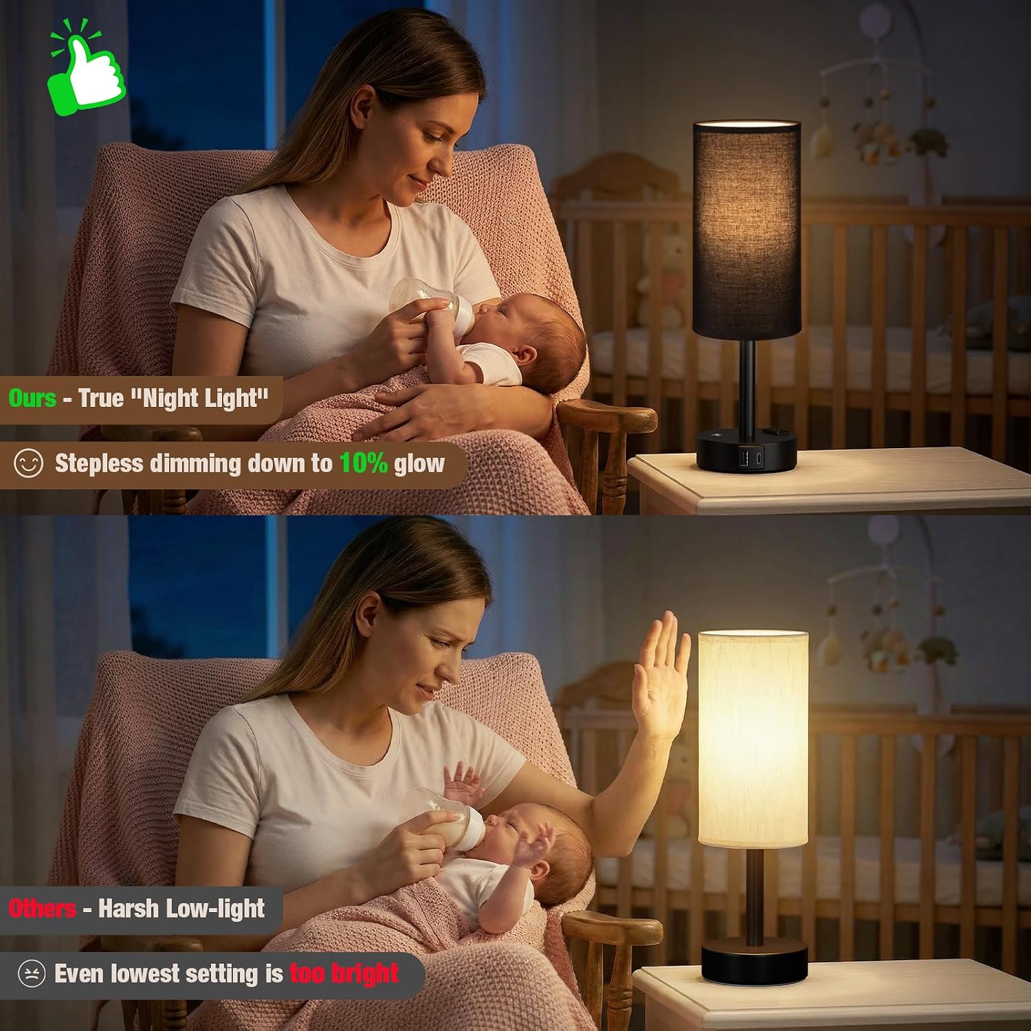 Aooshine Touch Bedside Table Lamp with Memory - Stepless Dimmable Lamp for Bedroom, Small Nightstand Lamp with Dual USB Charging Ports and…