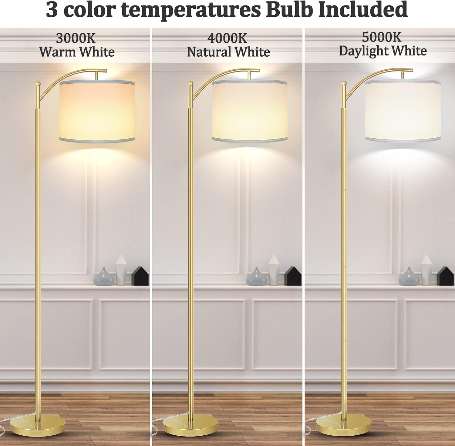 Floor Lamp for Living Room with 3 Color Temperatures LED Bulb, Standing Lamp Tall Industrial Floor Lamp Reading for Bedroom, Office (9W…