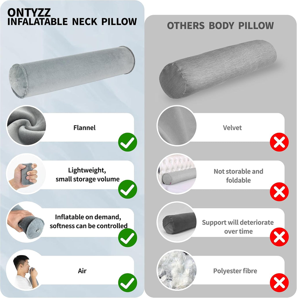 ONTYZZ Inflatable Round Neck Pillow Cervical Roll Pillow Cylinder Bolster Pillow for Head, Neck, Back, Legs and Yoga, Grey(4.92 * 14.96)