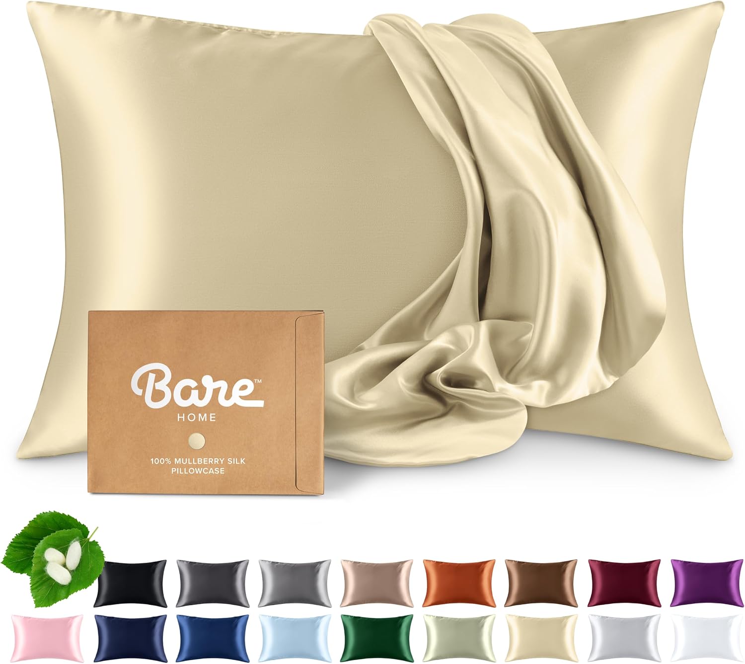 BareHome Bare Home 100% Mulberry Silk Pillowcase for Hair and Skin - Ultra 6A Grade 19 Momme Silk Pillow Case - Hidden Zipper - Breathable…