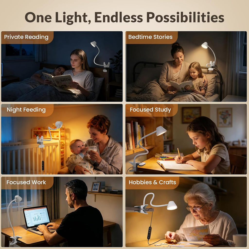 Lepower Clip on Light, Reading Lights for Books in Bed with 5 Colors & Stepless Dimming, RG0 Eye-comfort, Auto Timer & Night Light…