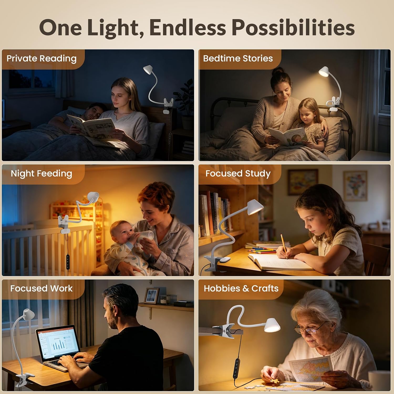 Lepower Clip on Light, Reading Lights for Books in Bed with 5 Colors & Stepless Dimming, RG0 Eye-comfort, Auto Timer & Night Light…