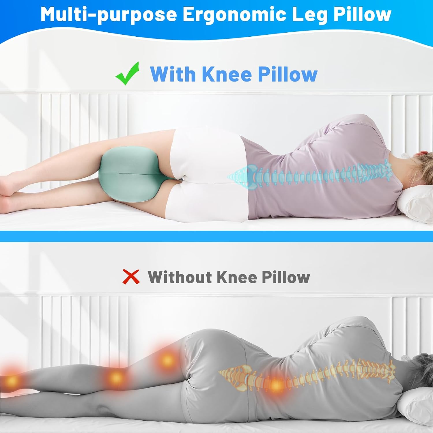 TranquilMoments Knee Pillow for Side Sleepers, Leg Pillow with Washable Cover, Memory Foam Leg Pillow for Side Sleeping, Heart-Shape…