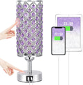 Hong-in Purple Lamp for Girls Room-Crystal Touch Lamp with USB-C+A Ports,3 Way Dimmable Bedside Light with Crystal Shade for Bedroom Home…