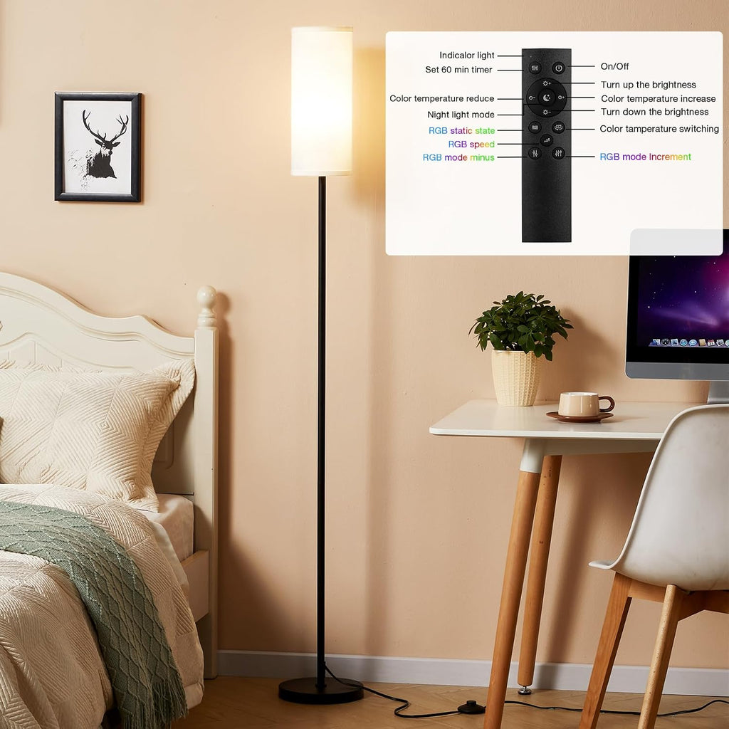Ambimall 64'' Floor Lamps for Living Room with Remote Control and RGB + Stepless Dimmable Colors Temperature & Brightness, 9W Smart Bulb In…