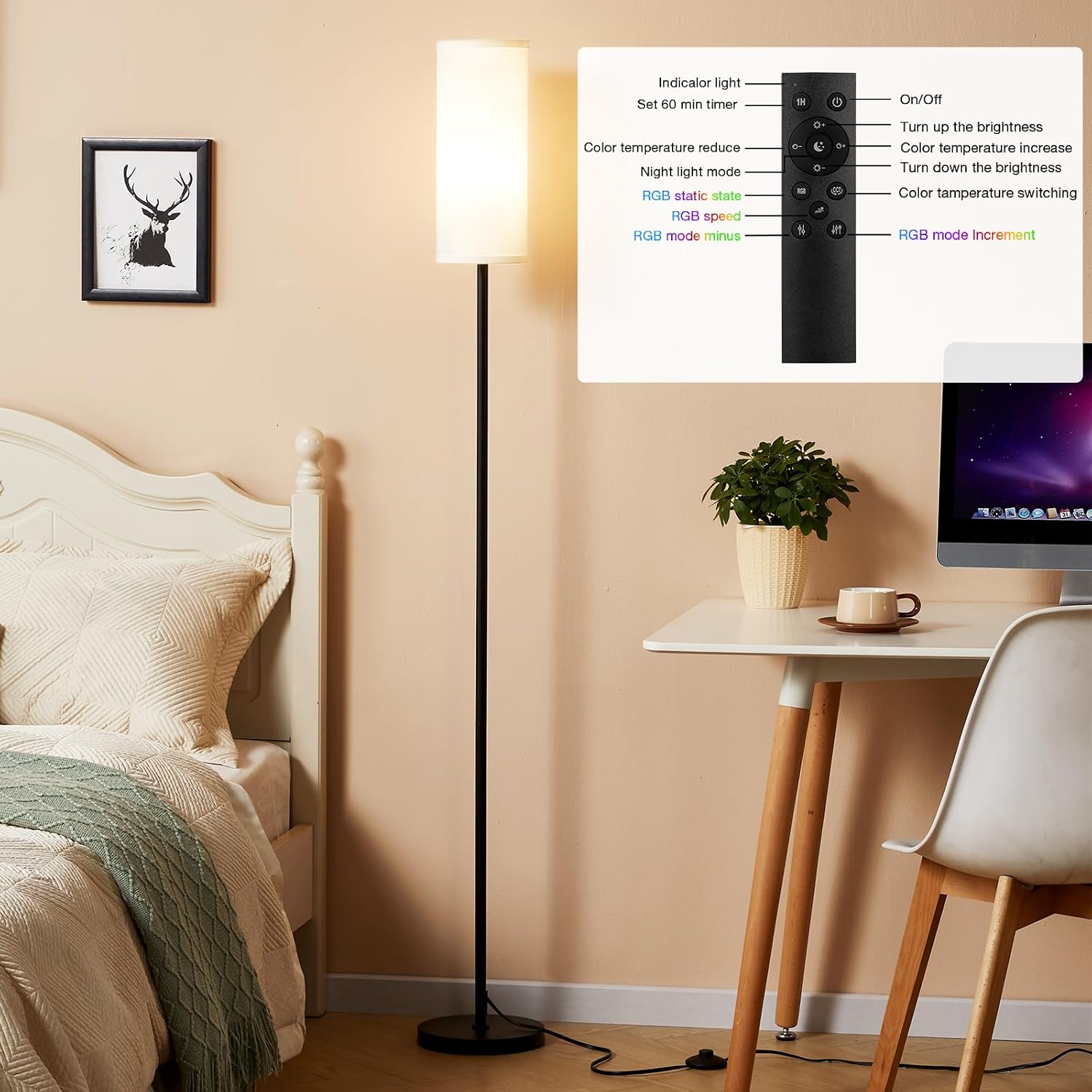 Ambimall 64'' Floor Lamps for Living Room with Remote Control and RGB + Stepless Dimmable Colors Temperature & Brightness, 9W Smart Bulb In…