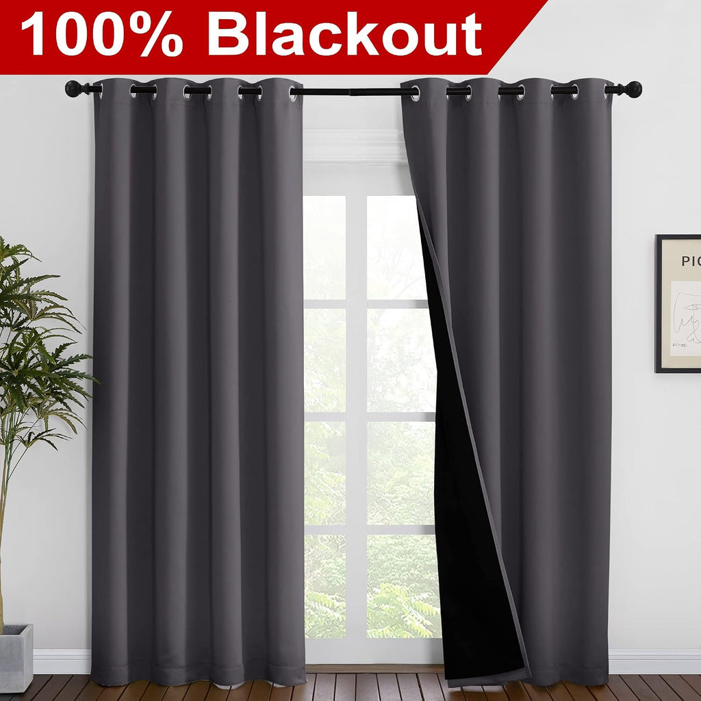 Nicetown Grey Full Shade Curtain Panels, Pair of Energy Smart & Noise Blocking Out Blackout Drapes for Dining Room Window, Thermal Insulate…