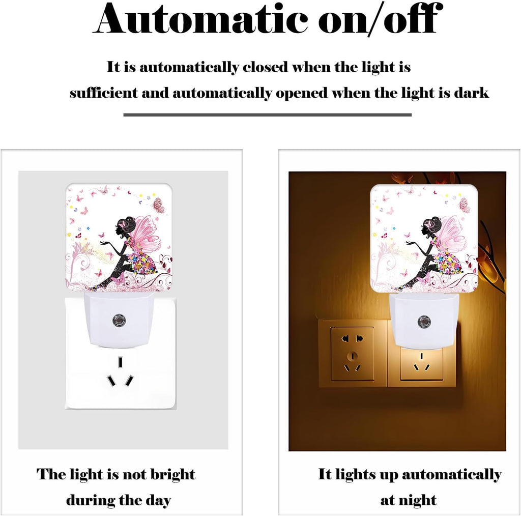 Pink Beautiful Women Butterfly Night Light, Plug Into Wall with Dusk to Dawn Light Sensors, Warm Nightlights for Bedroom, Bathroom…