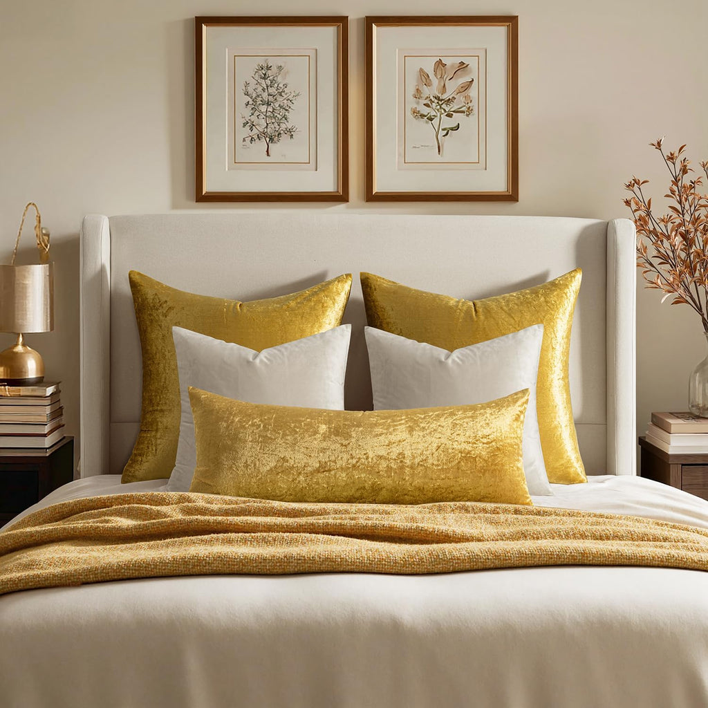 Miulee 24x24 Inch Euro Sham Velvet Pillow Covers, Set of 2 Large Square Decorative Pillows -Golden Super Soft for King Bed, Sofa, Couch, Ac…