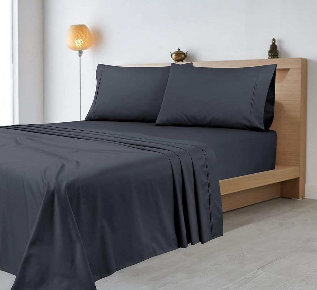 Royalelinens ROYALE LINENS 400 Thread Count 100% American Grown Cotton 4 Piece Sateen King Sheet Set - 1 Fitted Sheet, 1 Flat Sheet, 2 Pill…