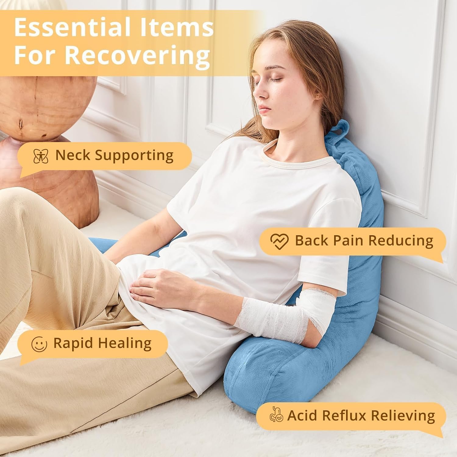 Sasttie Reading Pillow, Velvet Back Pillow for Bed Sitting Up, Adult Back-Rest Support Cushion with Arms for Sit Up on Couch, Sofa, and…