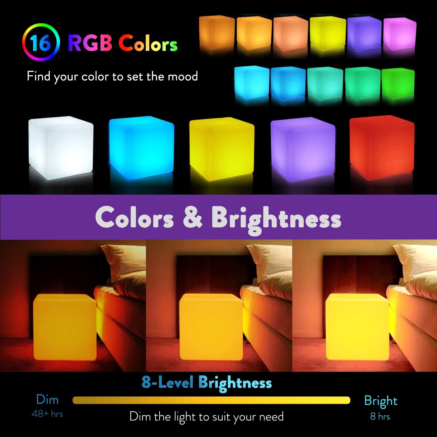 Mr.Go 14-Inch Color Changing LED Cube Light Stool, Glow Cube Seat for Kids, Modern LED Light Side Table, 16 RGB Colors Mood Lighting…
