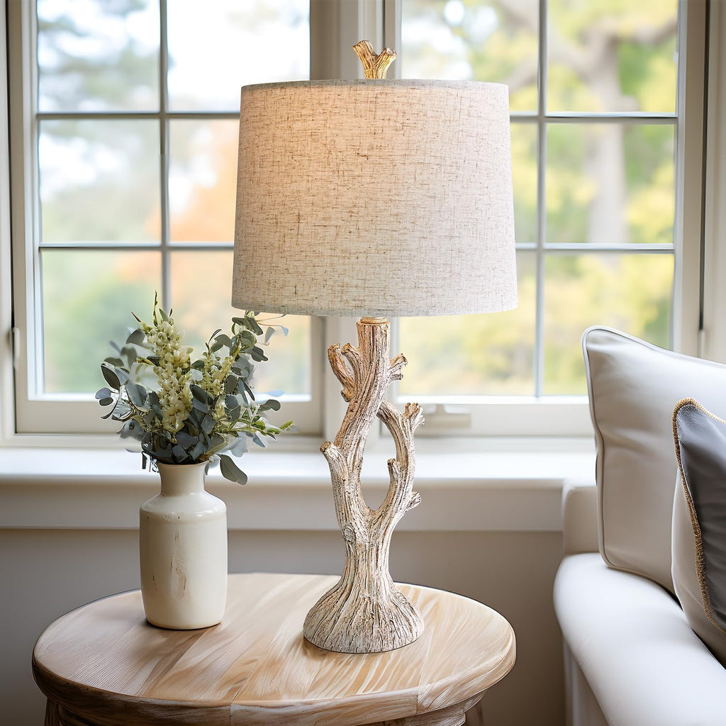 OYEARS Farmhouse Table Lamps Set of 2 for Living Room Bedroom Bedside Tree Lamp Nightstand End Table 25" Lamps Vintage Natural Style