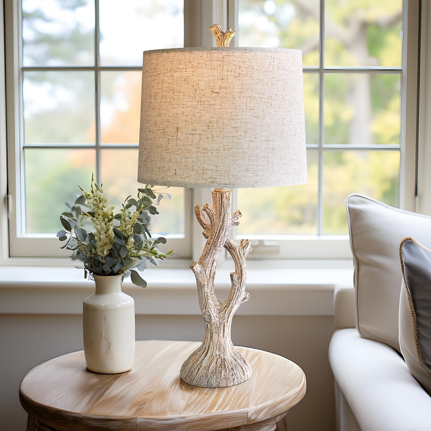 OYEARS Farmhouse Table Lamps Set of 2 for Living Room Bedroom Bedside Tree Lamp Nightstand End Table 25" Lamps Vintage Natural Style
