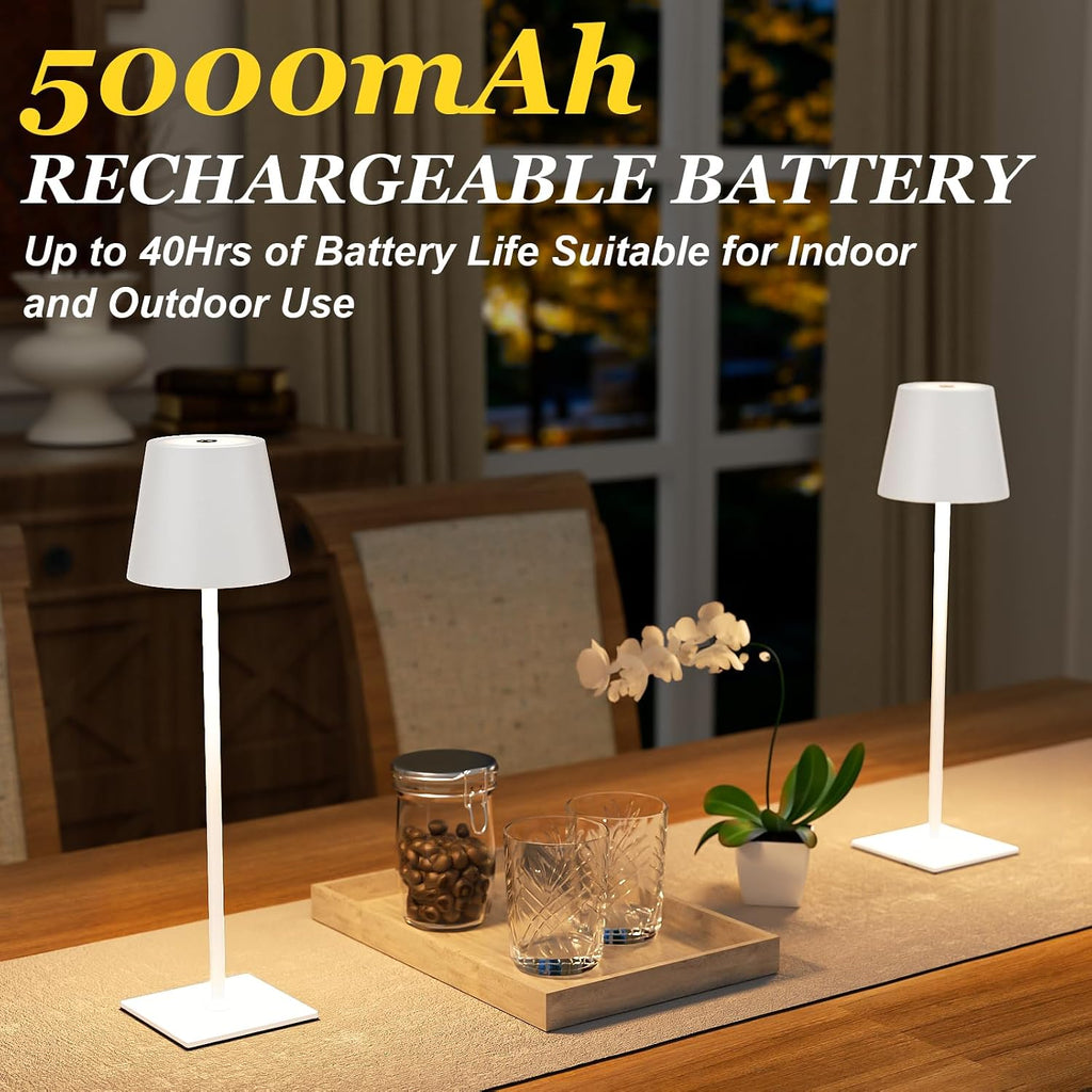 Kakanuo White Gold Cordless Rechargeable Table Lamp 5000mAh Battery Operated Lamps, 3 Colors Stepless Dimming Touch Lamp for Living Room…