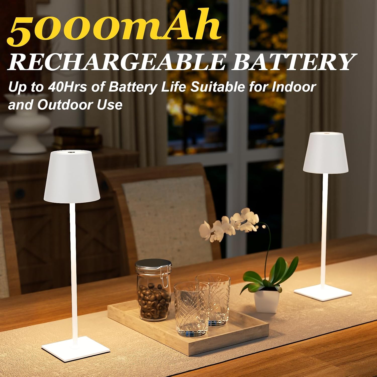 Kakanuo White Gold Cordless Rechargeable Table Lamp 5000mAh Battery Operated Lamps, 3 Colors Stepless Dimming Touch Lamp for Living Room…