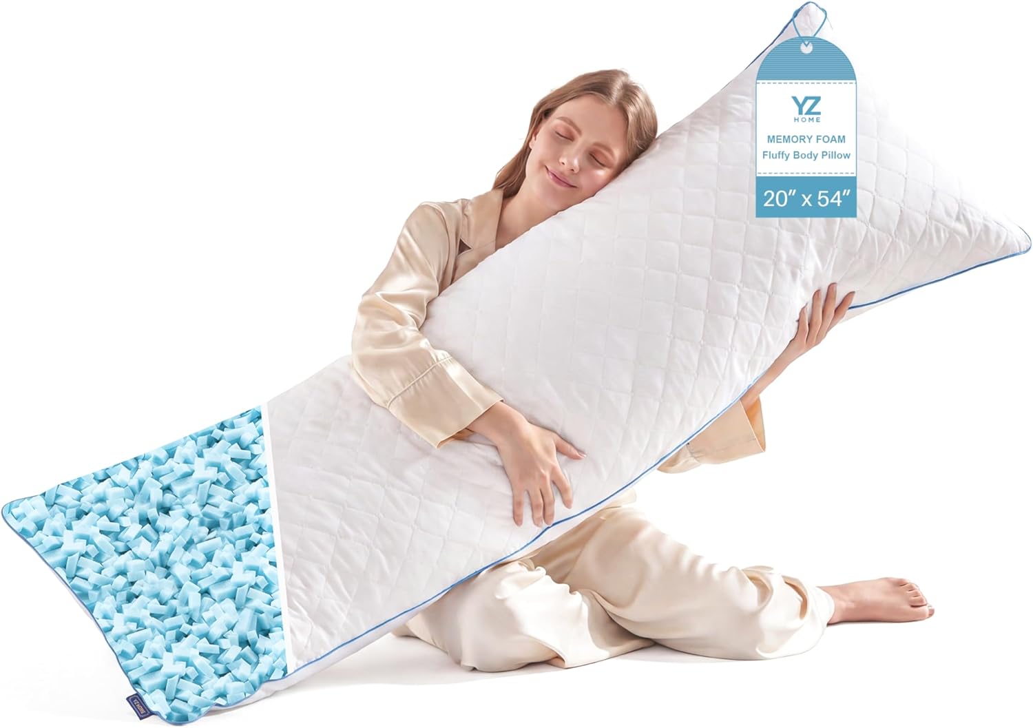 YZ HOME Long Body Pillow for Adults, Firm Body Pillow Shredded Memory Foam, Adjustable Height, Support for Side Sleeping & Pregnant…