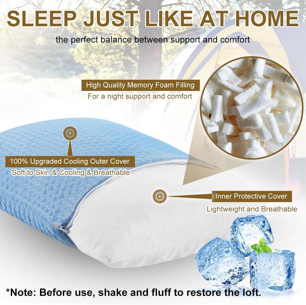 Ivellow Travel Pillow Camping Pillow for Sleeping Cooling Shredded Memory Foam Pillow Compressible Compact Medium Firm, Breathable Soft Cove…