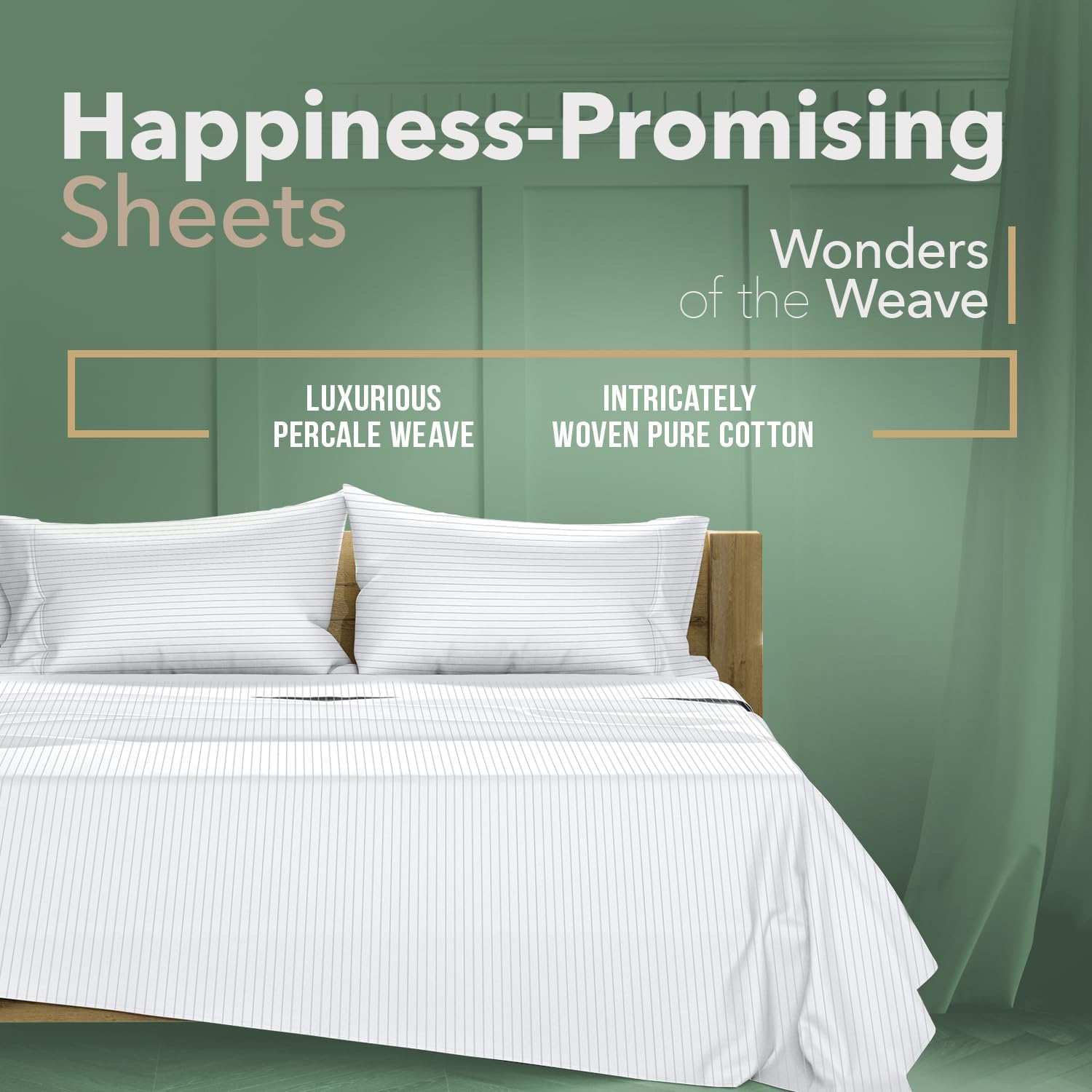 TEXAS LINEN CO. 100% Organic Cotton Percale Sheets King Size - 4 PC Organic Cotton King Size Percale Printed Sheet Sets, Soft, Crisp…