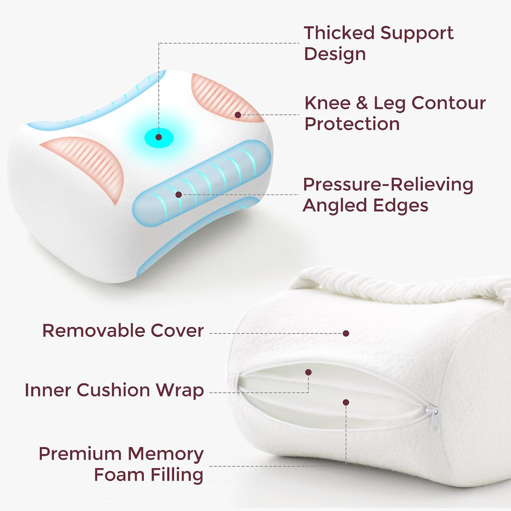 Momcozy Knee Pillow for Side Sleepers, Soft Memory Foam Support Spine Alignment Pregnancy Leg Pillow for Hips, Back, Sciatica Pain, Fixed S…