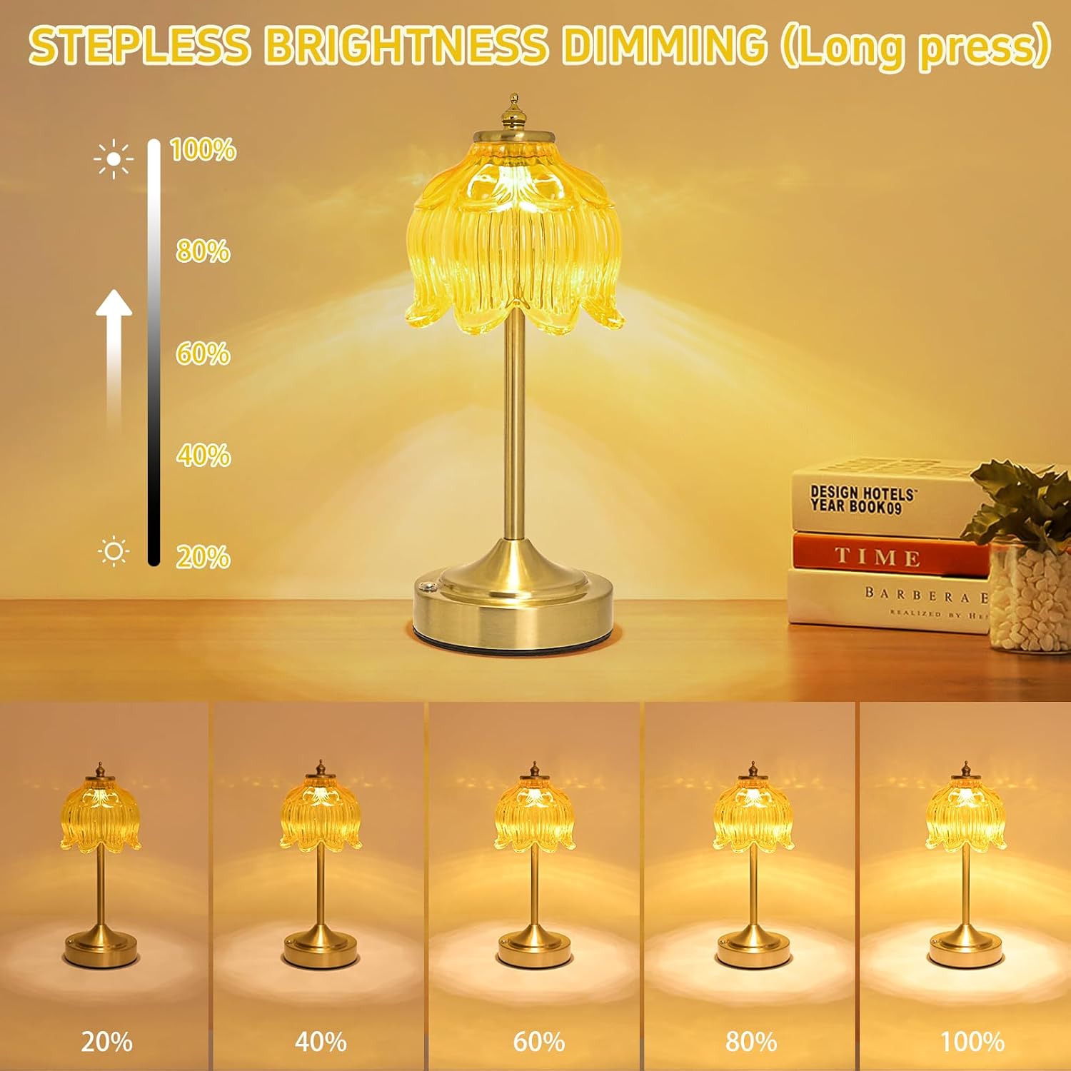 Crkwos Cordless Lotus Flower Table Lamp, 5200mAh Rechargeable Battery Operated Portable Lamp, 3-Color Dimmable Touch Control Small D…