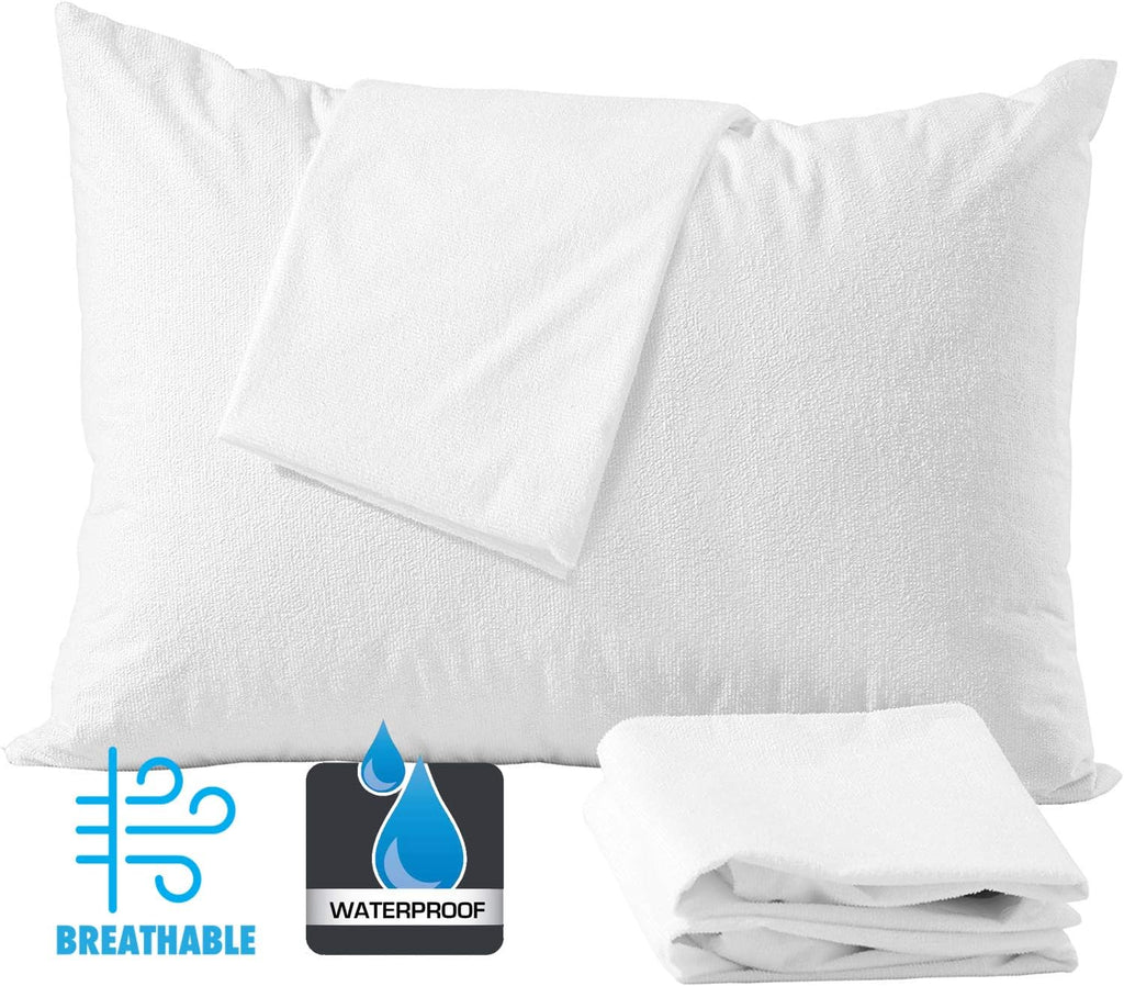 NiagaraSleepSolution Niagara Waterproof Pillow Protectors King 4 Pack Cotton Terry 100% Waterproof Cooling Zippered Cotton White T Pillow E…