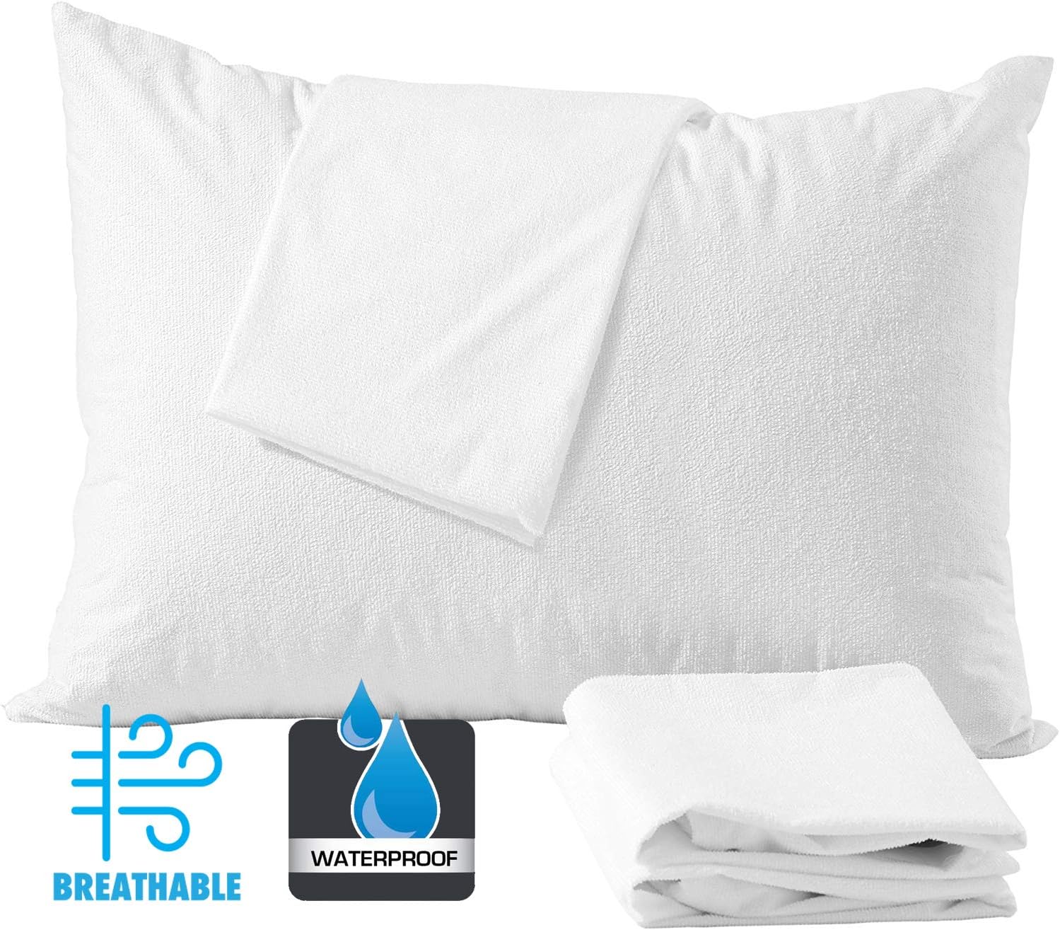 NiagaraSleepSolution Niagara Waterproof Pillow Protectors King 4 Pack Cotton Terry 100% Waterproof Cooling Zippered Cotton White T Pillow E…