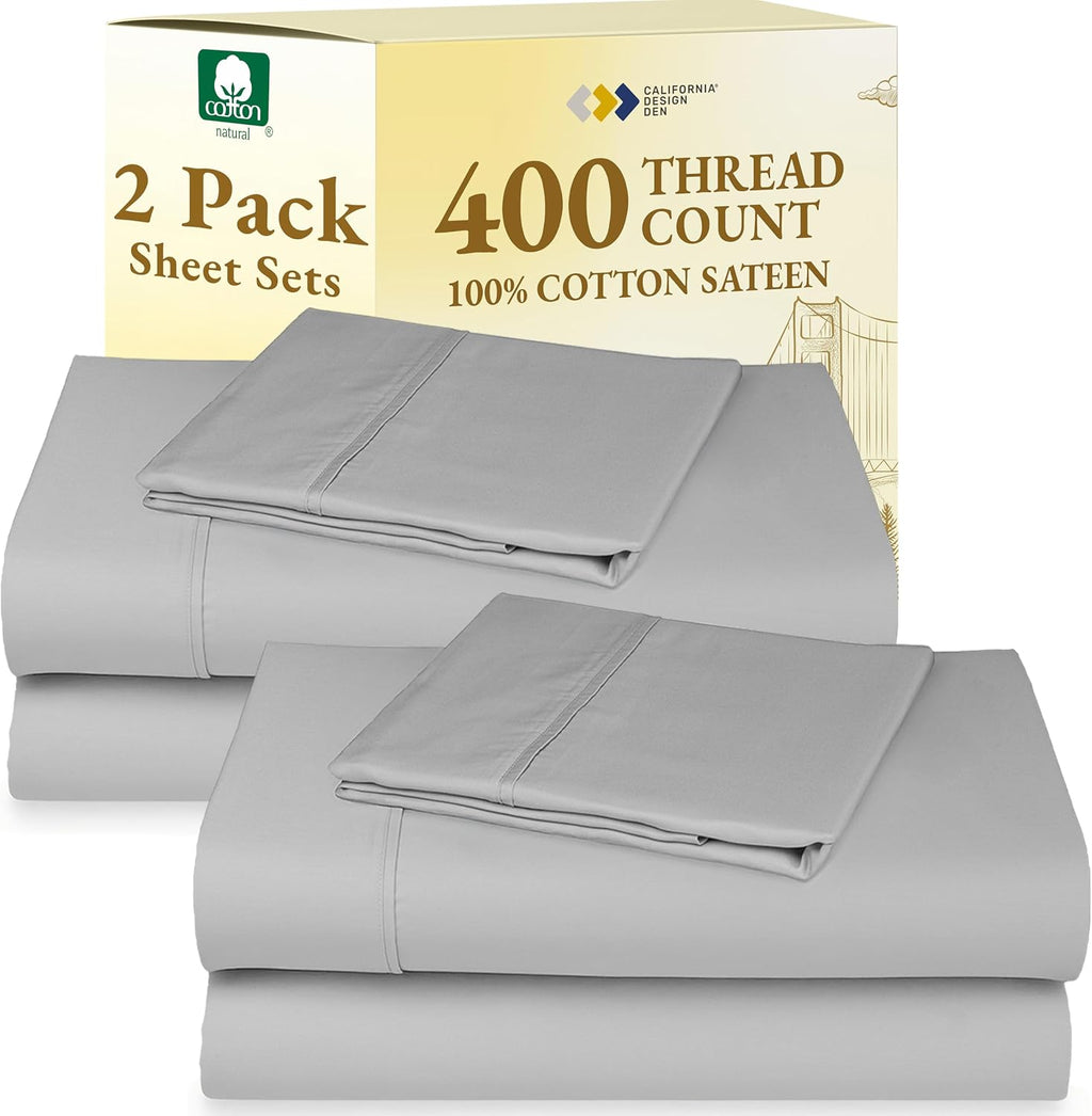 CaliforniaDesignDen California Design Den Pack of 2 Twin Cotton Sheet Sets - 400 Thread Count 100% Cotton Sateen - Soft and Breathable Shee…