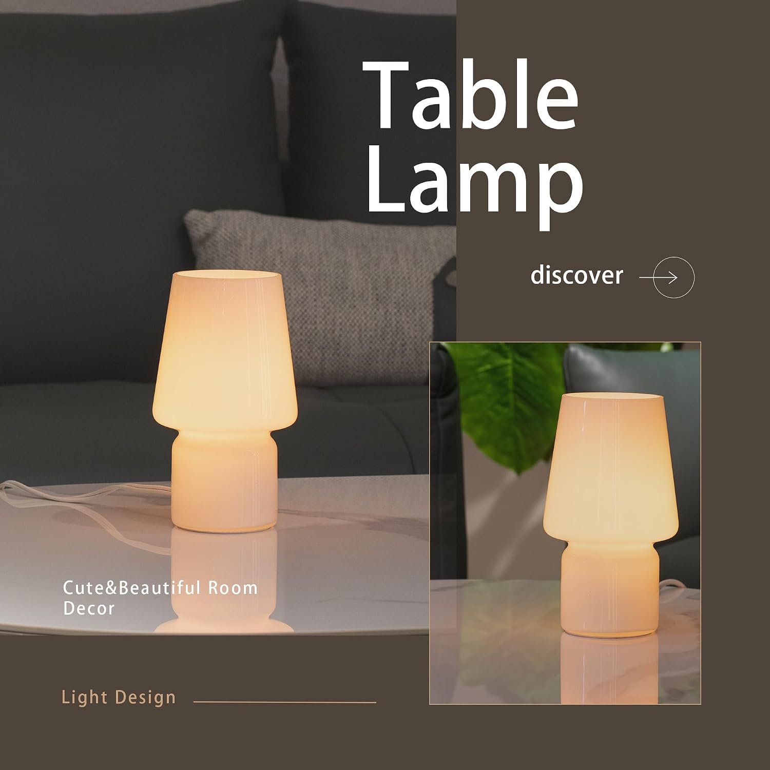 Mushroom Lamp, Mother's Day Gifts, Small Table Lamp, Cute Nightstand Kitchen Mini Lamp, Glass Table Lamp, Suitable for Bedrooms, Kitchens…