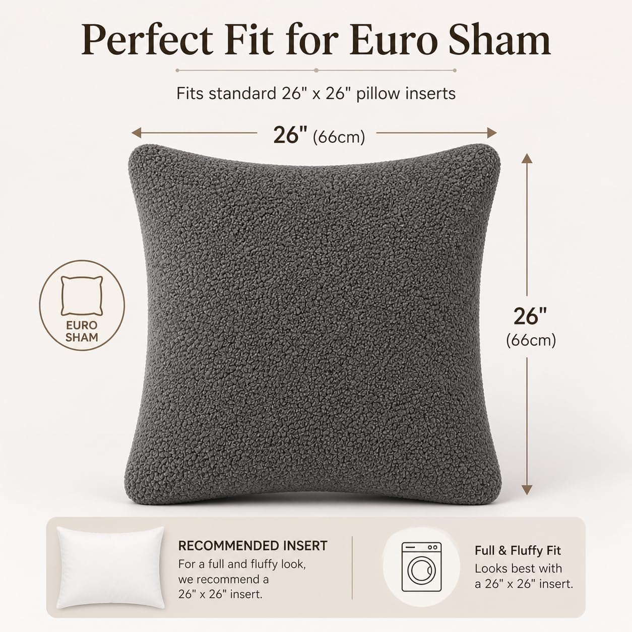 Reafort Sherpa Euro Sham Pillow Cover 26x26 Inch, Ultra Soft Plush Fluffy Decorative Throw Pillow Case with Hidden Zipper, Cozy Cushion Cov…