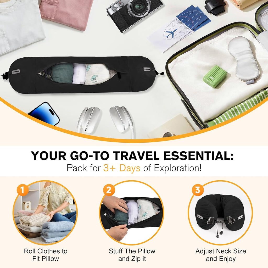 DreamShore Travel Pillow for Extra Luggage:Stuffable Neck Pillow with Adjustable Neck Size|Fits 3+ Days of Travel…