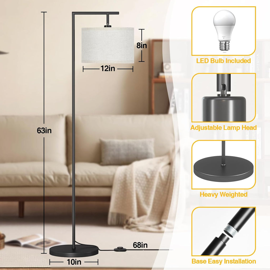 Floor Lamp for Living Room with 3 Color Temperatures Standing Lamp with Adjustable Beige Linen Lampshade Tall Lamps for Bedroom Office…
