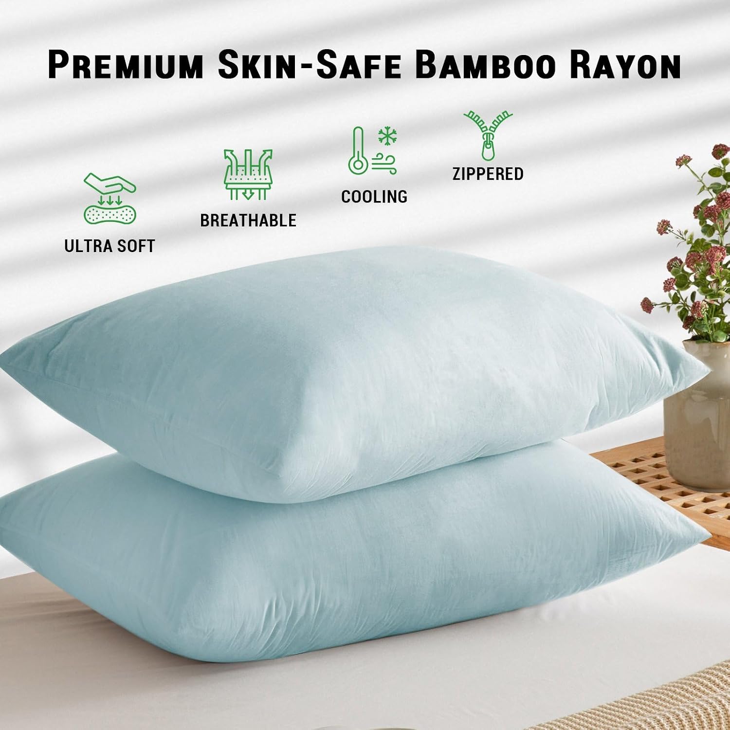 Gogreen Bamboo Rayon Waterproof Pillow Protector, Breathable Pillow Cover, Cooling Pillow Case Protector with Zipper, Super Soft Pillow Cas…