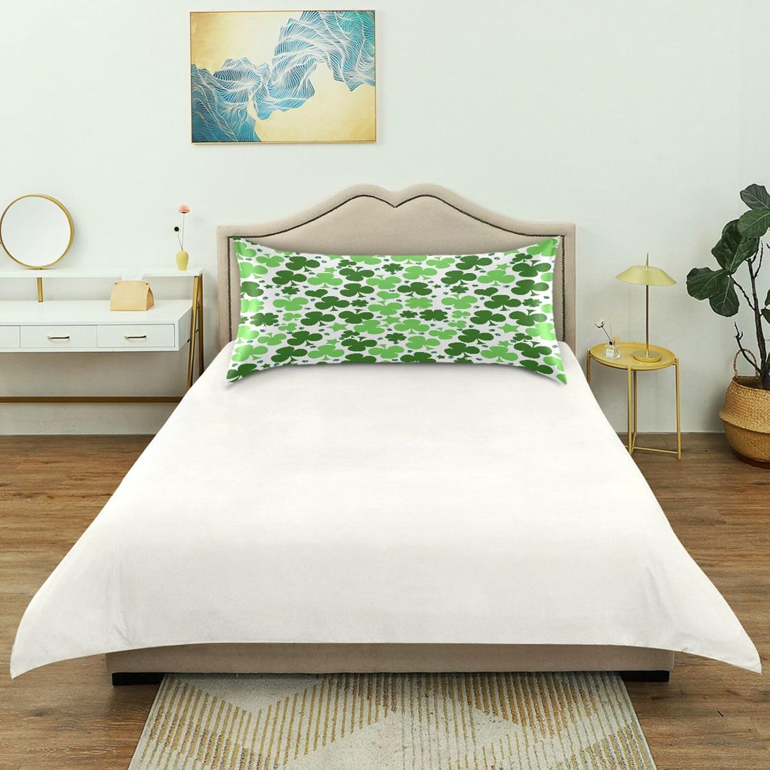 YETTASBIN St. Patrick's Day Clover Satin Pillowcase, Soft Breathable Silk Pillow Case with Envelope Closure for Hair and Skin, Standard…