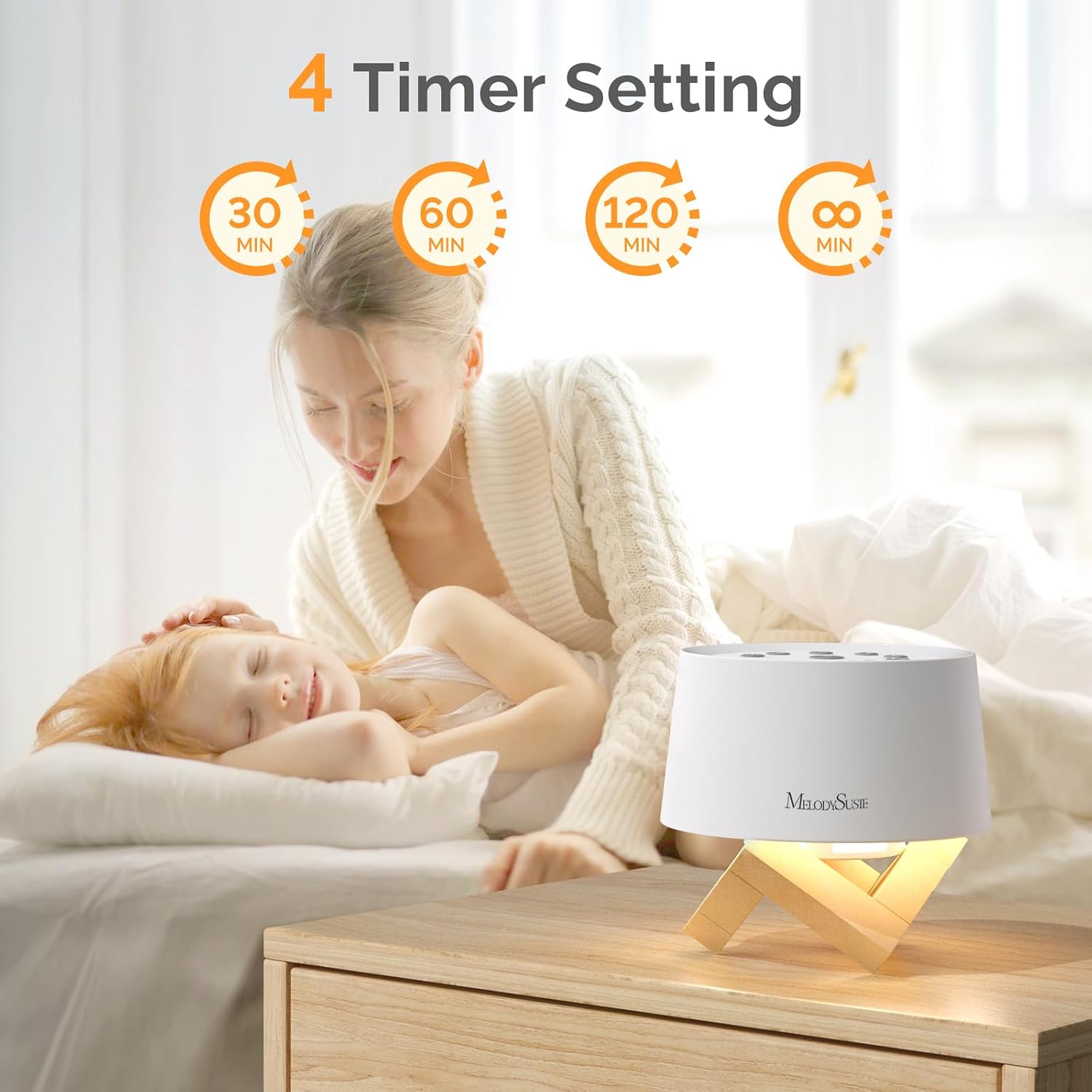 MelodySusie Rechargeable White Noise Machine for Sleep Travel & Salon with Wooden Stand, Sound Machine with 31 Soothing Sounds, Multi-Night…