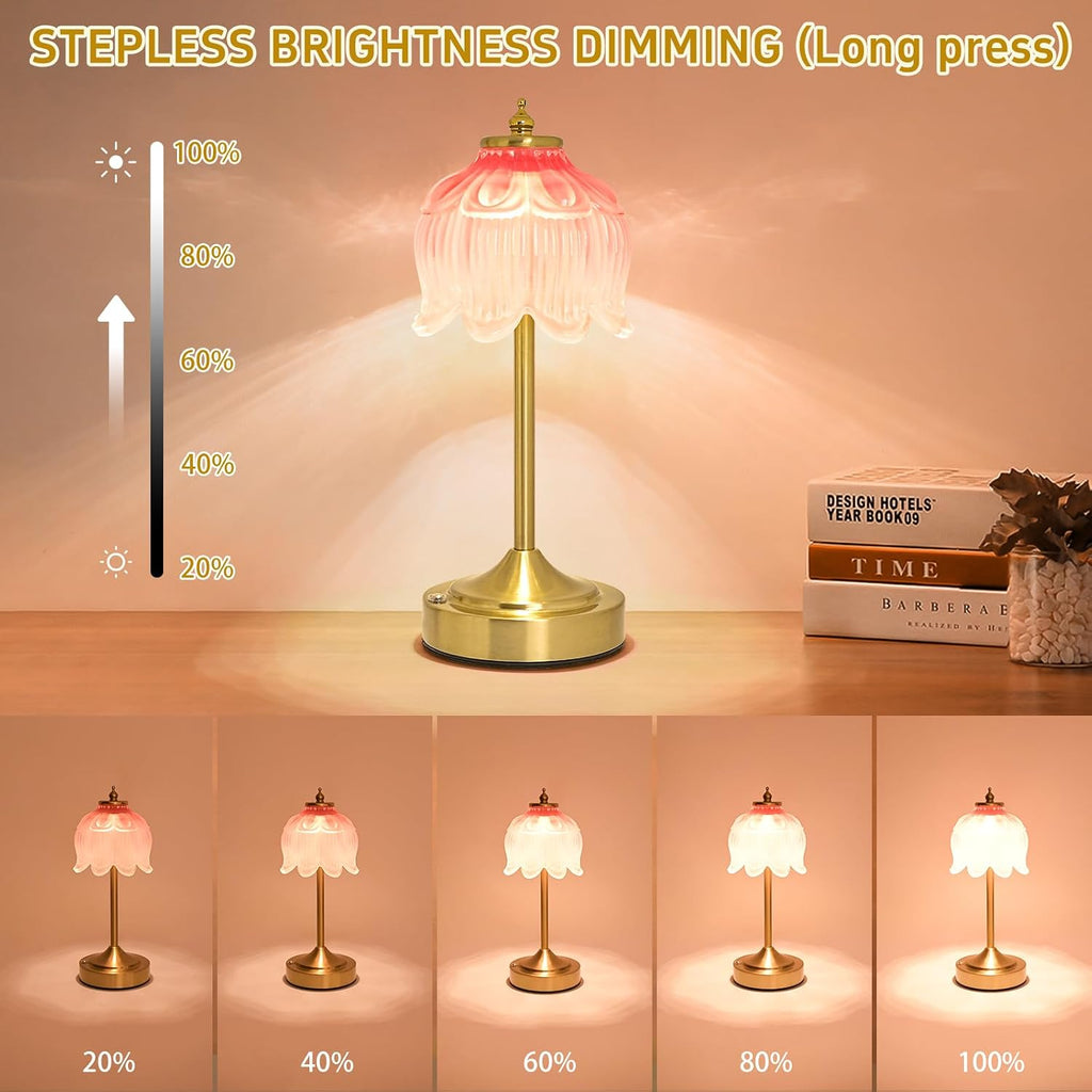 Crkwos Cordless Lotus Flower Table Lamp, 5200mAh Rechargeable Battery Operated Portable Lamp, 3-Color Dimmable Touch Control Small D…