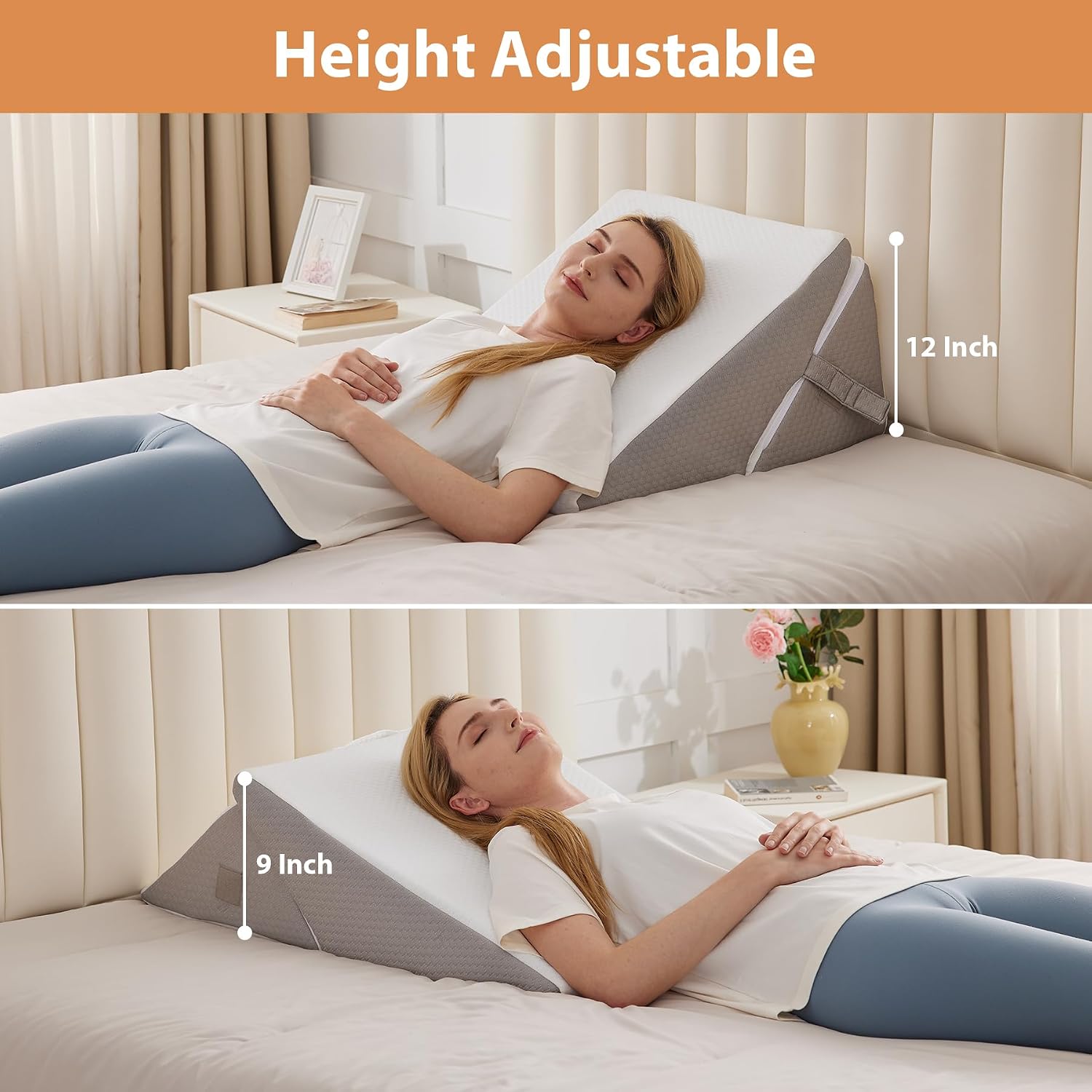 EnjoyaBetterLifeFromHere BIEEZZK Wedge Pillow, Adjustable Back Pillow for Sleeping, 9&12“ Bed Wedge Pillow Set for After Surgery, Triangle…