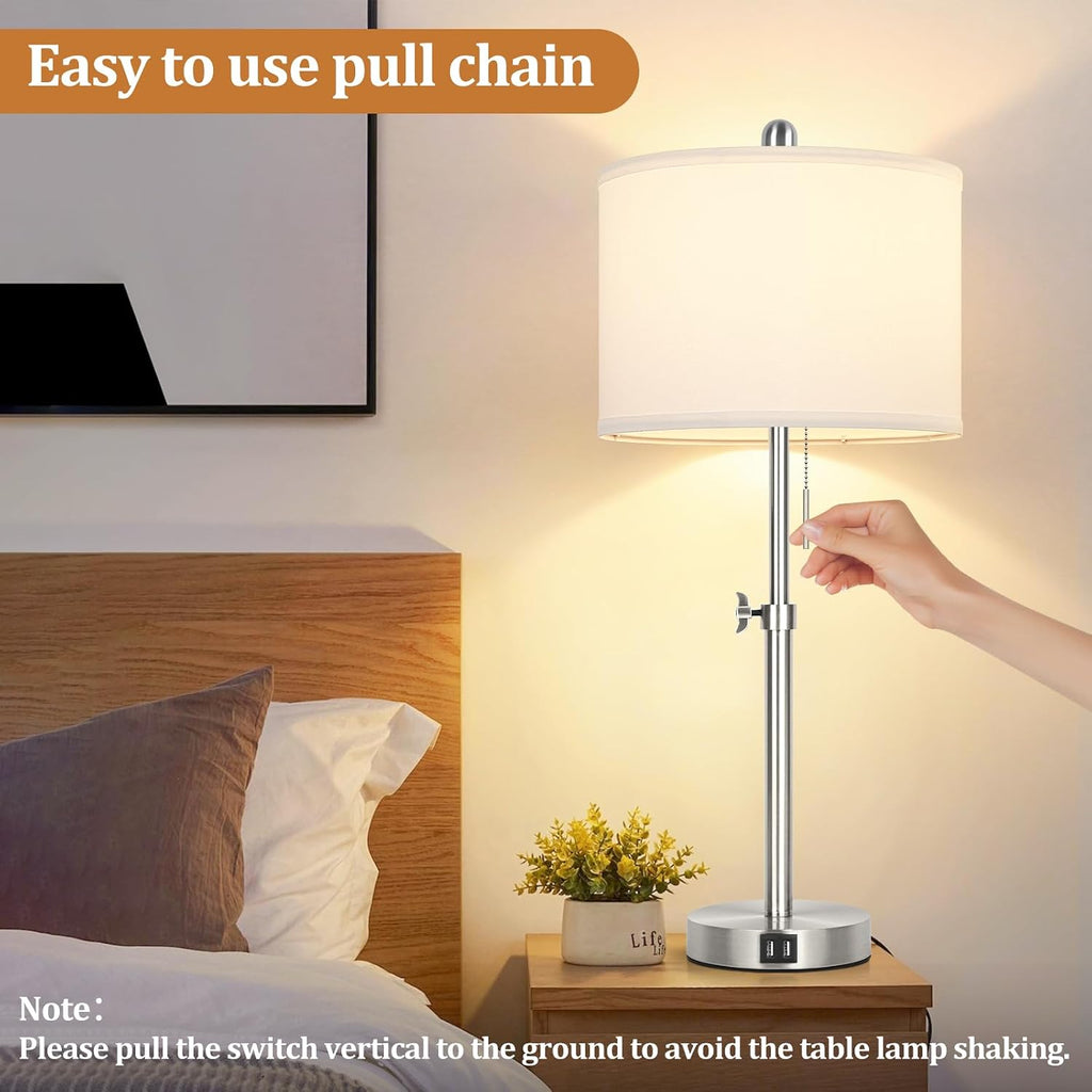 Kondras Table Lamp Set of 2 for Bedroom, Bedside Lamp with 2 USB Ports, 23" to 30" Height Adjustable Tall Table Lamp for Living Room End…