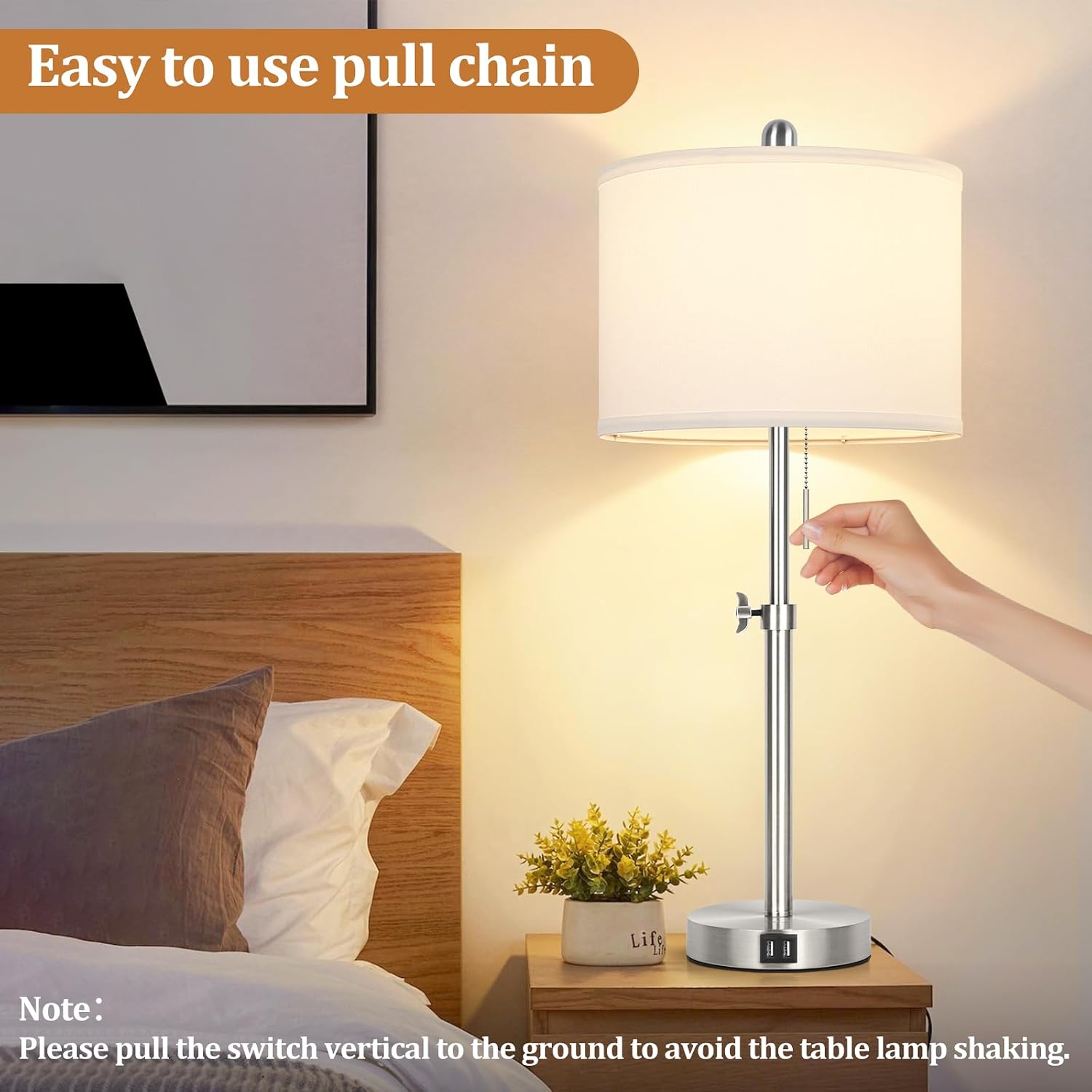 Kondras Table Lamp Set of 2 for Bedroom, Bedside Lamp with 2 USB Ports, 23" to 30" Height Adjustable Tall Table Lamp for Living Room End…