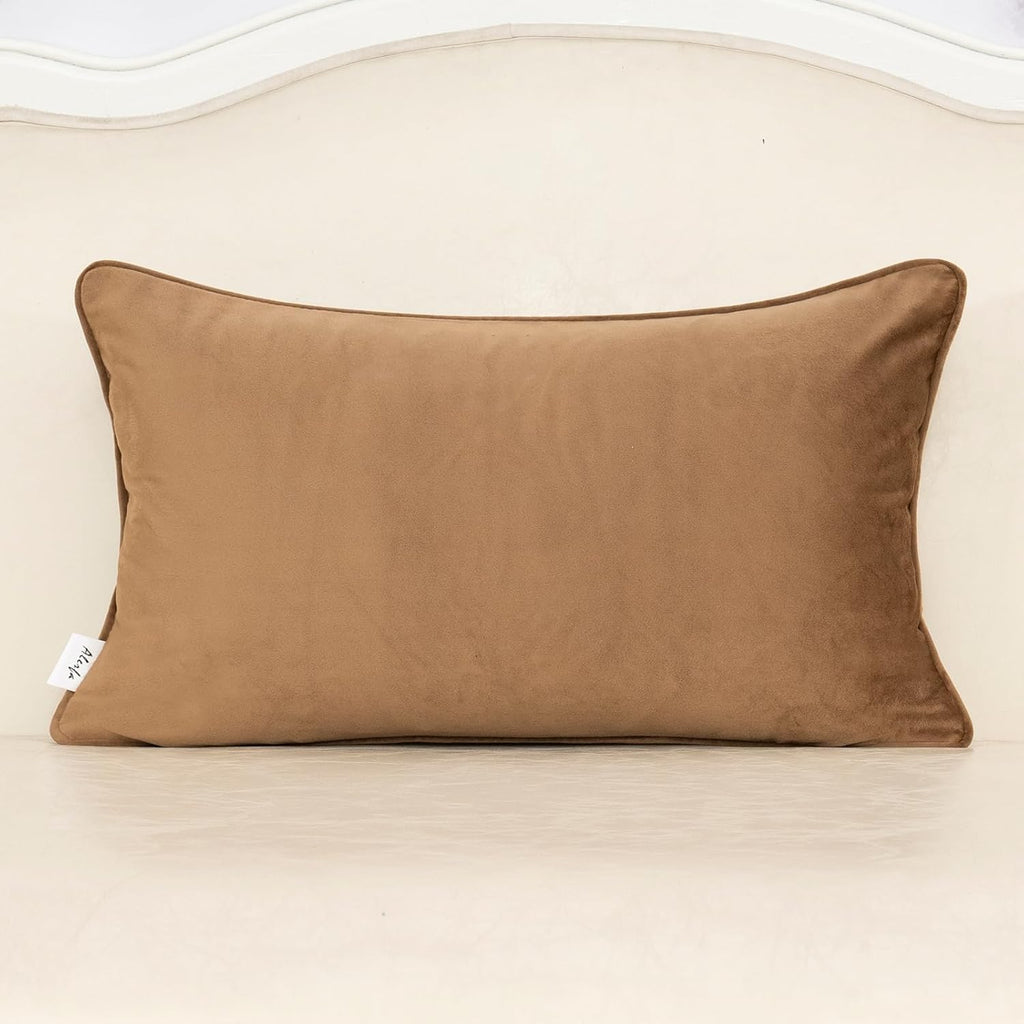 Alerfa Brown Floral Throw Pillow Cover 12 x 20 Inch Cut Velvet Rectange Luxury Decorative Lumbar Pillow Cover for Couch Living Room Bedroom