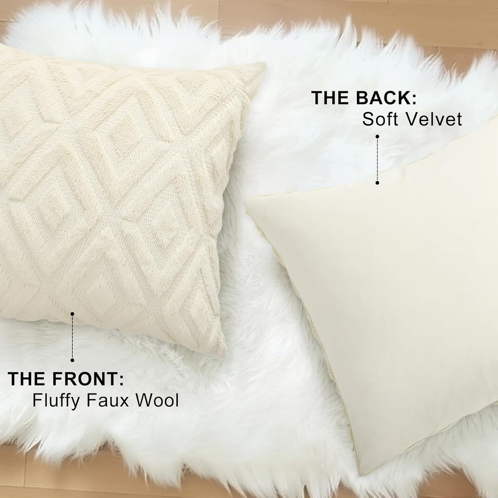decorUhome Summer Couch Throw Pillow Covers 12x20 Set of 2, Decorative Soft Plush Faux Fur Wool Lumbar Accent Pillow Covers for Modern Farm…