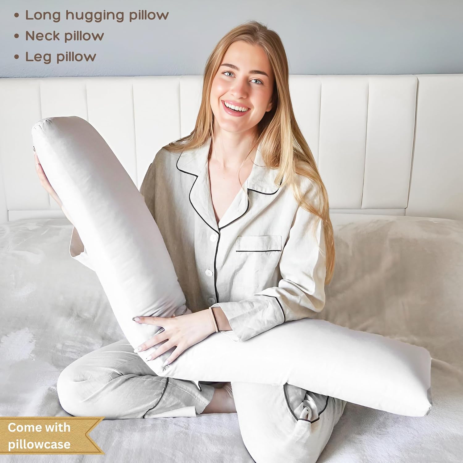 Body Pillow for Side Sleeper, 9x48 Inches Full Body Pillow with Cover, Made with Soft Material and Filled with Polyester for Adults…