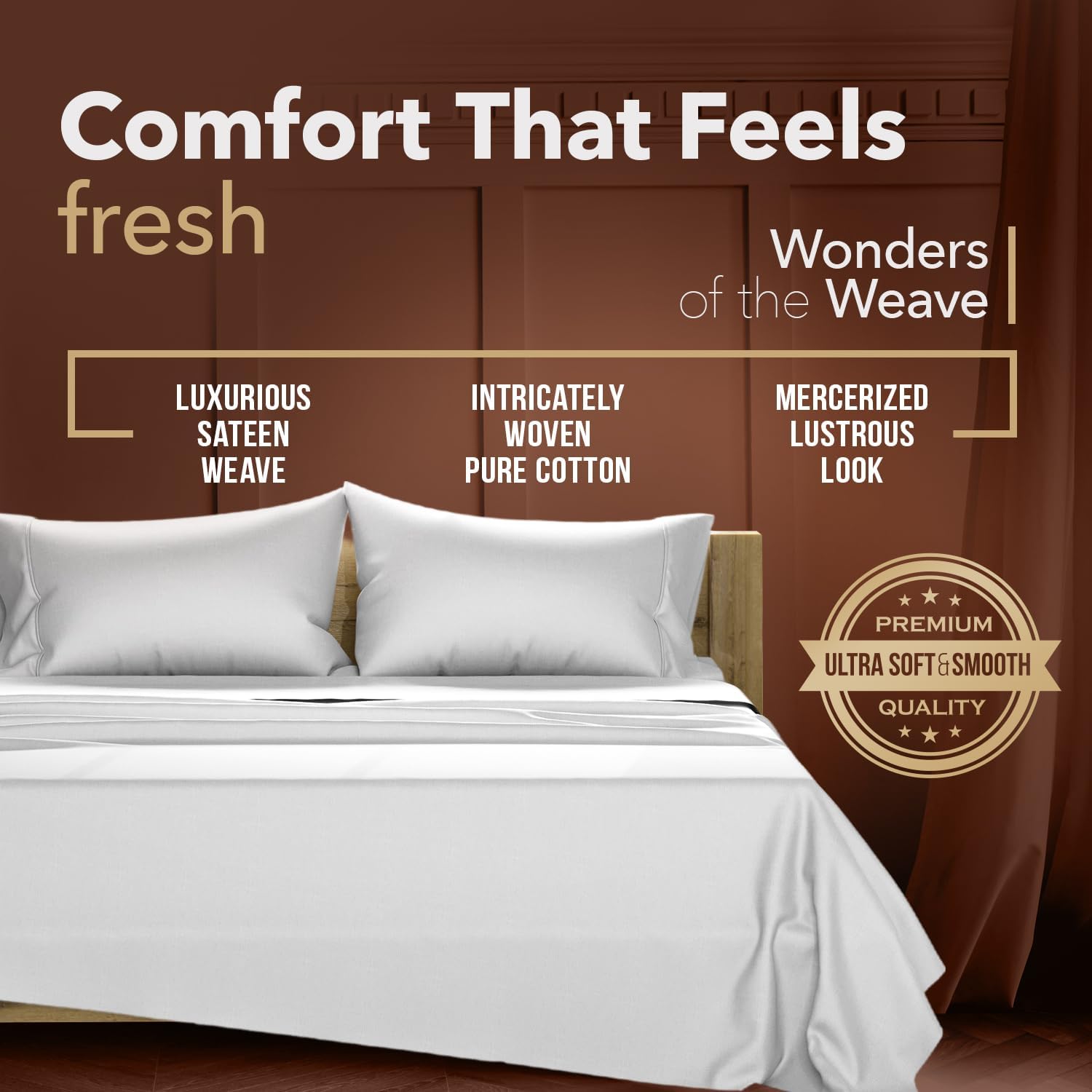 TEXAS LINEN CO. Egyptian Cotton California King Sheet Sets – 300 Series Cal King Cotton Sheet Set (4 PC, Light Grey), Soft, Cooling, 16"…