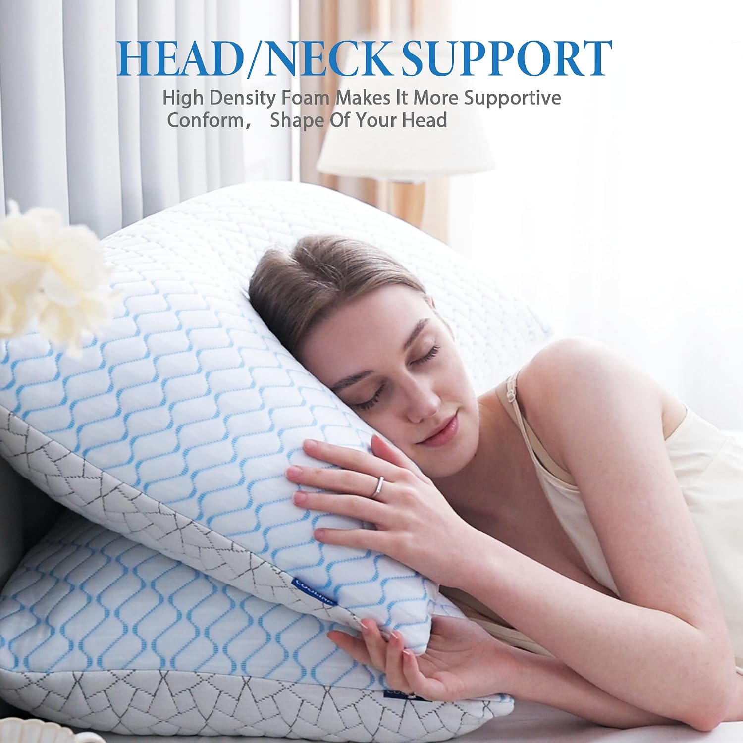 Wolki Queen Size Pillows Set of 2 - Cooling Pillows 2 Pack, Adjustable Memory Foam Pillow for Side Sleepers, Back, Stomach, Hot Sleepers (2…