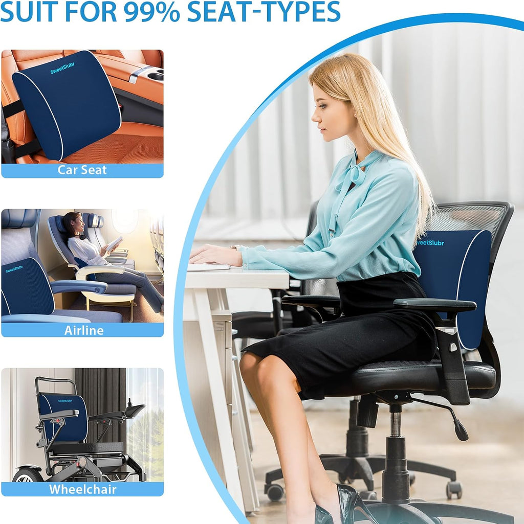 SweetSlubr Lumbar Support Pillow for Office Chair, Car Seats and Home Desks, Ergonomic Back Support with Double Adjustable Straps…