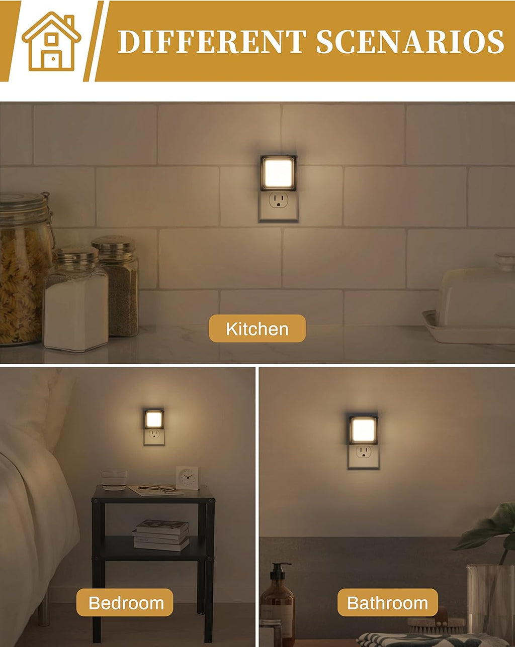 LED Night Light, DORESshop Night Lights Plug Into Wall [4 Pack] with Dusk-to-Dawn Sensor, Dimmable Nightlights, Adjustable Brightness for…
