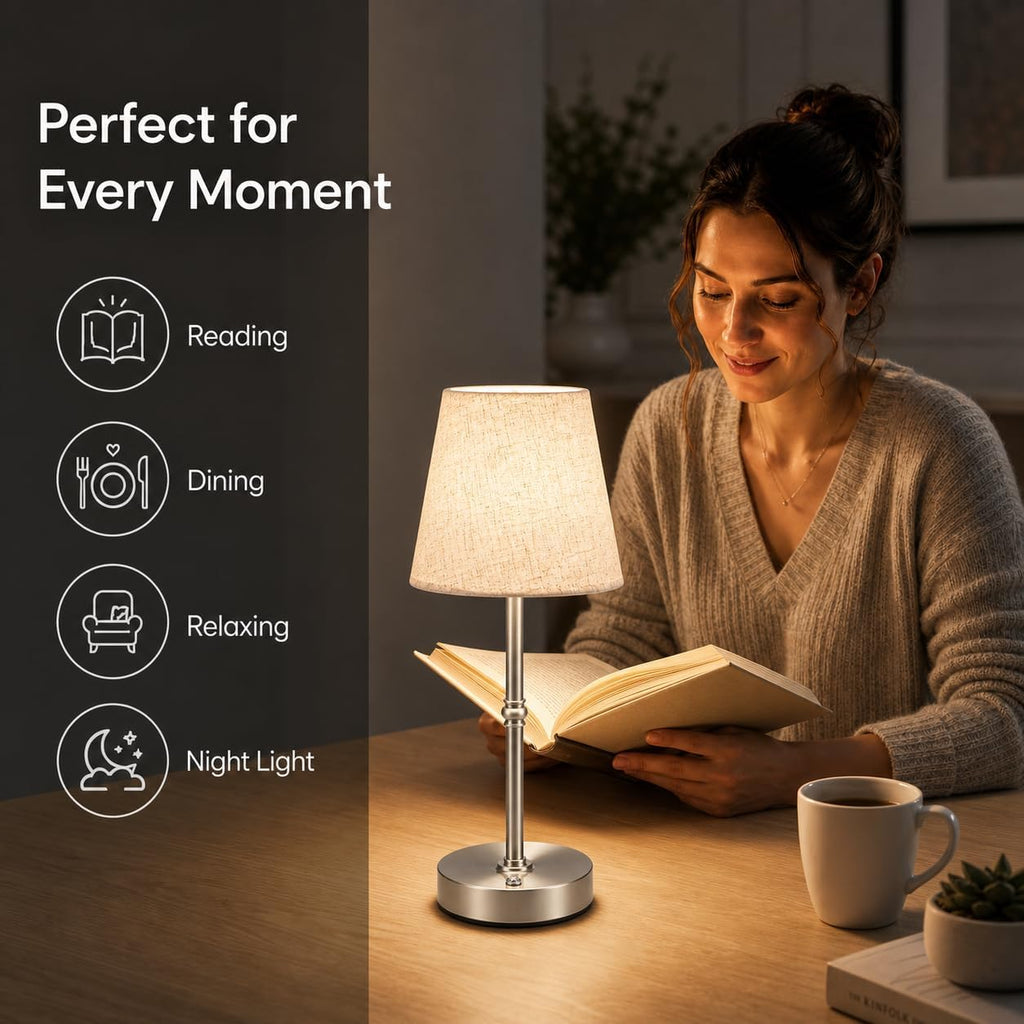 Cordless LED Table Lamp, 6000mAh Rechargeable Battery Operated Desk Lamp, 5-Level Dimming Metal Portable Nightlight for Restaurant…