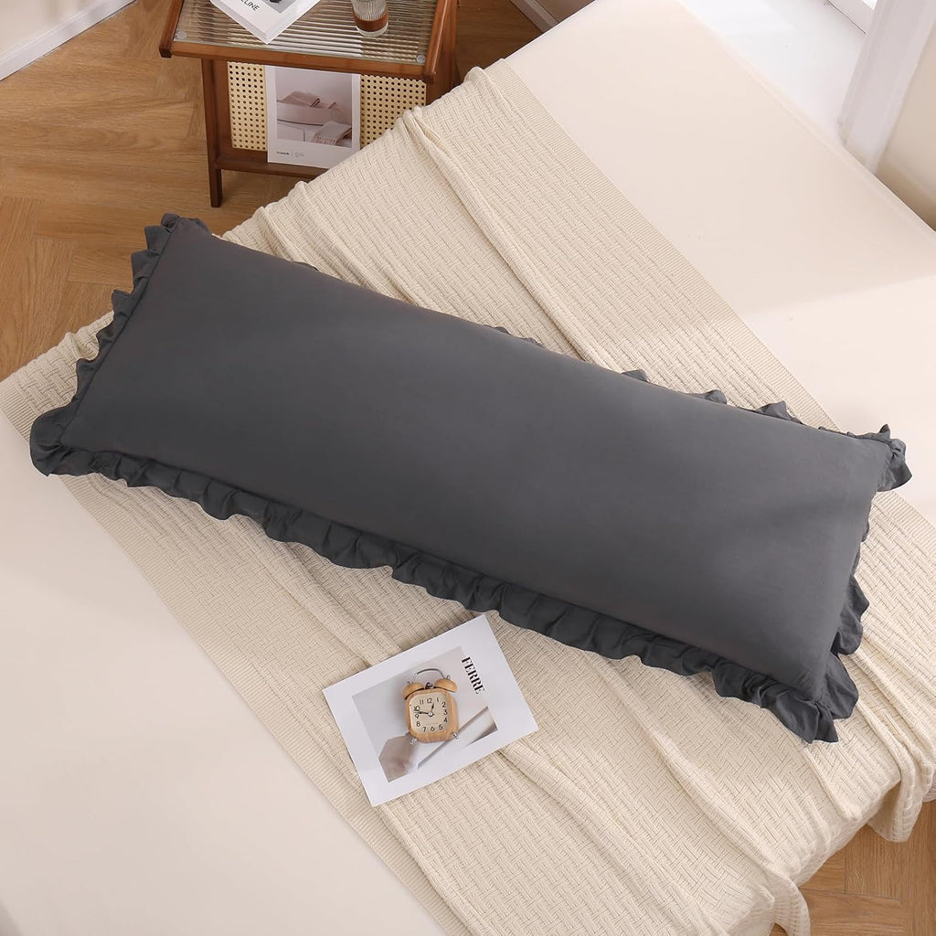 Merryword Dark Gray Body Pillow Cover 20x54inches Reversible Long Pillowcase Ruffled Body Pillowcases Cute Pillowcase Pillow Sham (1 Body,…