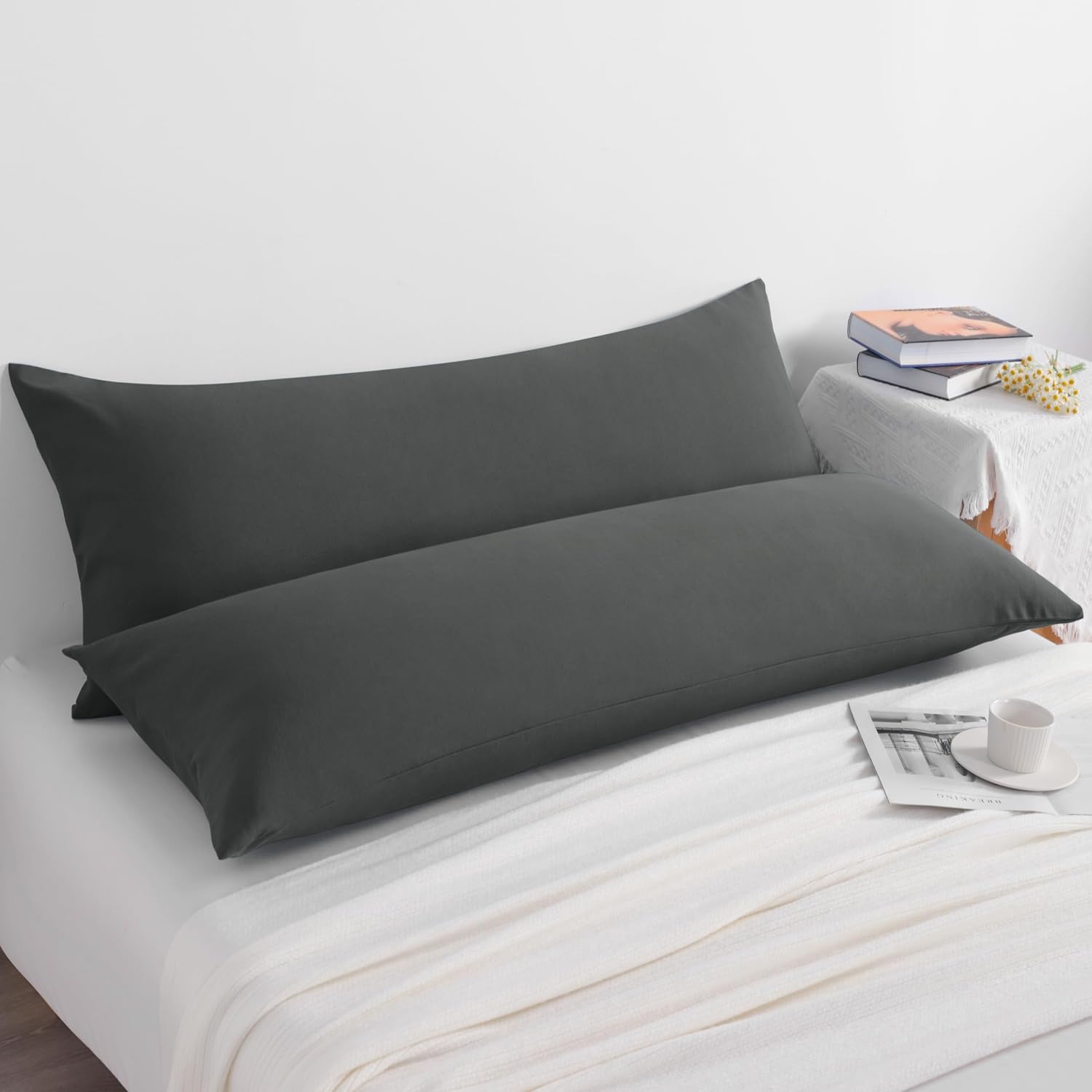 Ntbay Body Pillow Cases Set of 2, 2 Pack Brushed Microfiber 20x54 Pillow Cases, Soft, Wrinkle, Fade, Stain Resistant Dark Grey Pillow Cases…