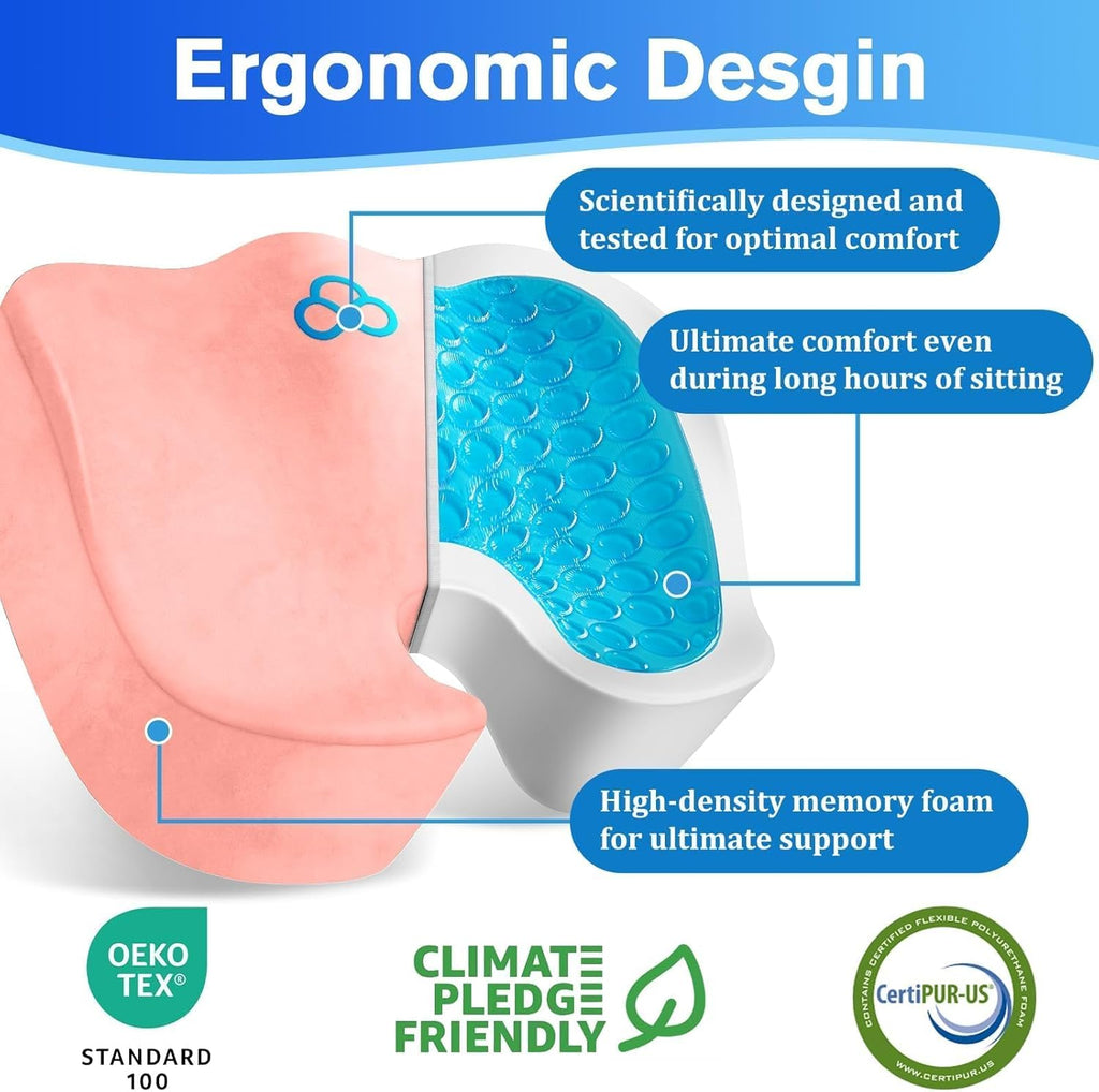CushyOasis Seat Cushion, Chair Cushions, Office Chair Cushions, Anti-Slip Bottom & Removable Cover Tailbone Cushion, Memory Foam Seat Cushi…